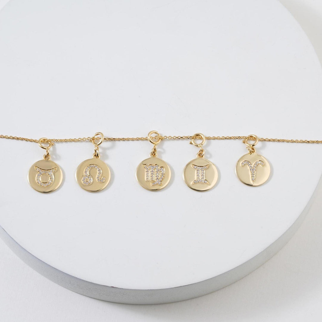 Capricorn Horoscope Birth Sign Charm, 14k Solid Gold, Natural Diamonds, Zodiac Constellation Everyday Jewelry, Astrology Gift