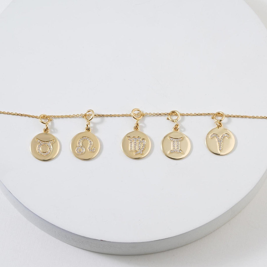 Libra Horoscope Birth Sign Charm, 14k Solid Gold, Natural Diamonds, Zodiac Constellation Everyday Jewelry, Astrology Gift