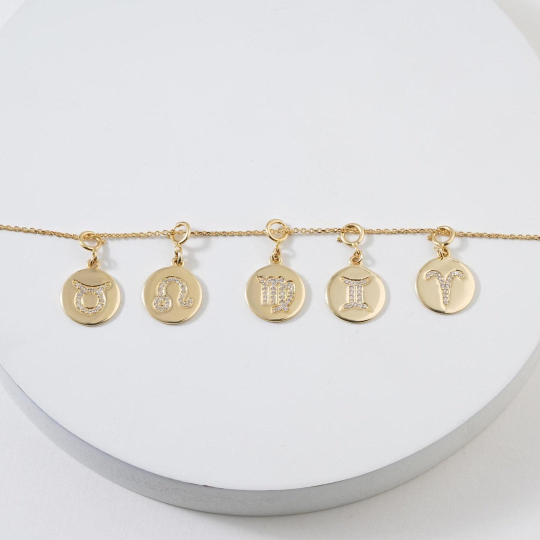 Libra Horoscope Birth Sign Charm, 14k Solid Gold, Natural Diamonds, Zodiac Constellation Everyday Jewelry, Astrology Gift