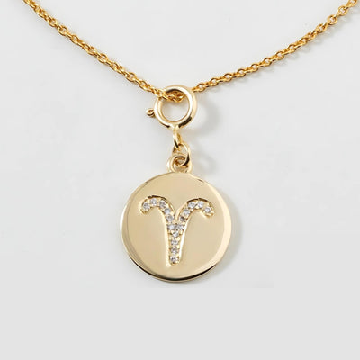 Aries Horoscope Birth Sign Charm, 14k Solid Gold, Natural Diamonds, Zodiac Constellation Everyday Jewelry, Astrology Gift