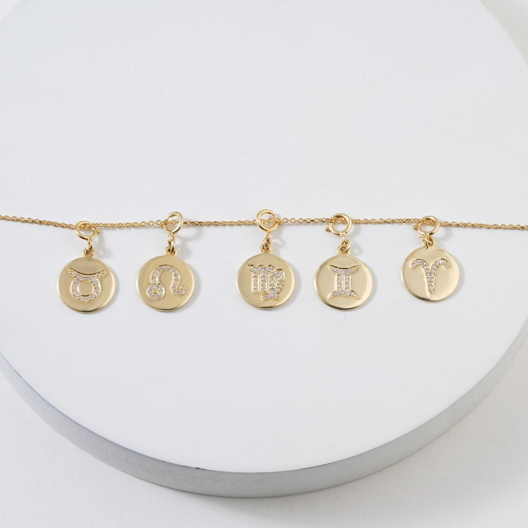 Cancer Horoscope Birth Sign Charm, 14k Solid Gold, Natural Diamonds, Zodiac Constellation Everyday Jewelry, Astrology Gift