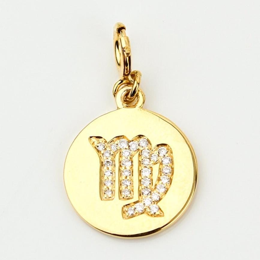 Virgo Horoscope Birth Sign Charm, 14k Solid Gold, Natural Diamonds, Zodiac Jewelry, Everyday Jewelry, Astrology Gift