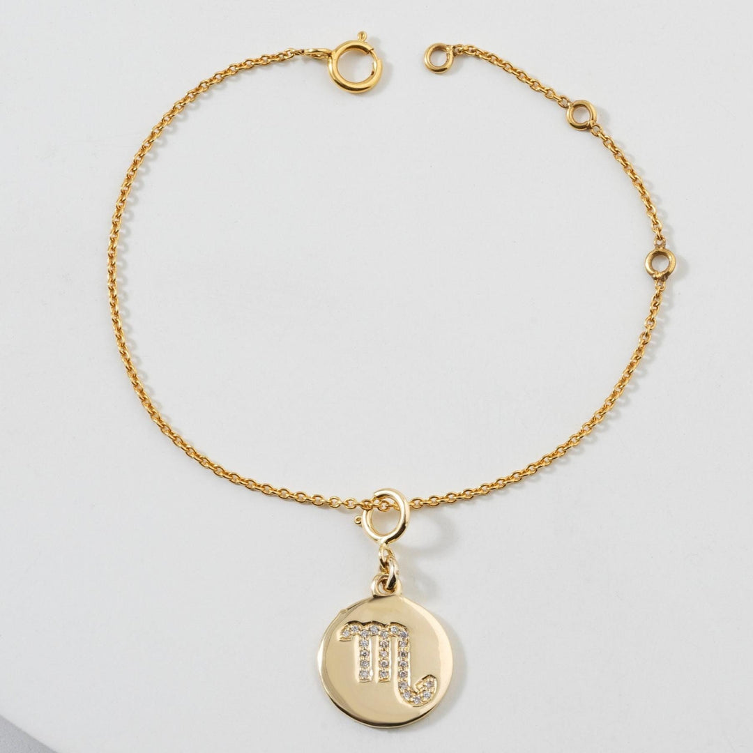 Scorpio Horoscope Birth Sign Charm, 14k Solid Gold, Natural Diamond, Zodiac Constellation Everyday Jewelry, Astrology Gift