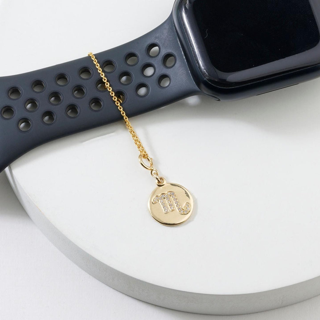 Scorpio Horoscope Birth Sign Charm, 14k Solid Gold, Natural Diamond, Zodiac Constellation Everyday Jewelry, Astrology Gift