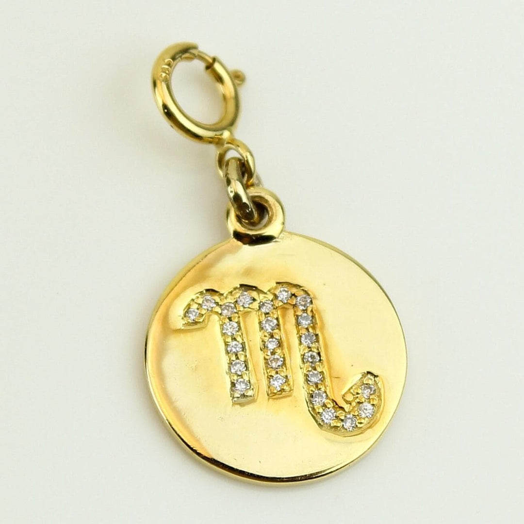 Scorpio Horoscope Birth Sign Charm, 14k Solid Gold, Natural Diamond, Zodiac Constellation Everyday Jewelry, Astrology Gift