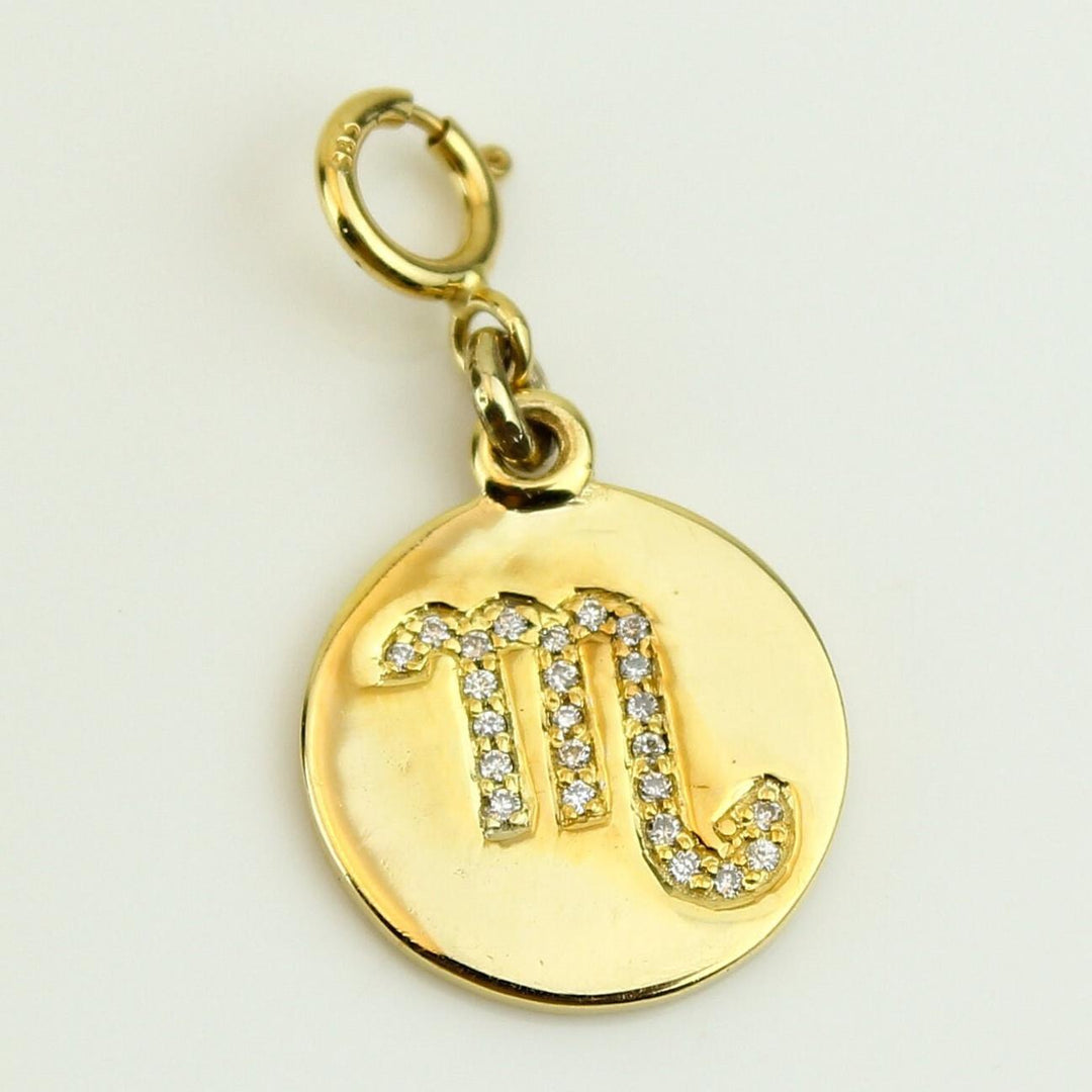 Scorpio Horoscope Birth Sign Charm, 14k Solid Gold, Natural Diamond, Zodiac Constellation Everyday Jewelry, Astrology Gift
