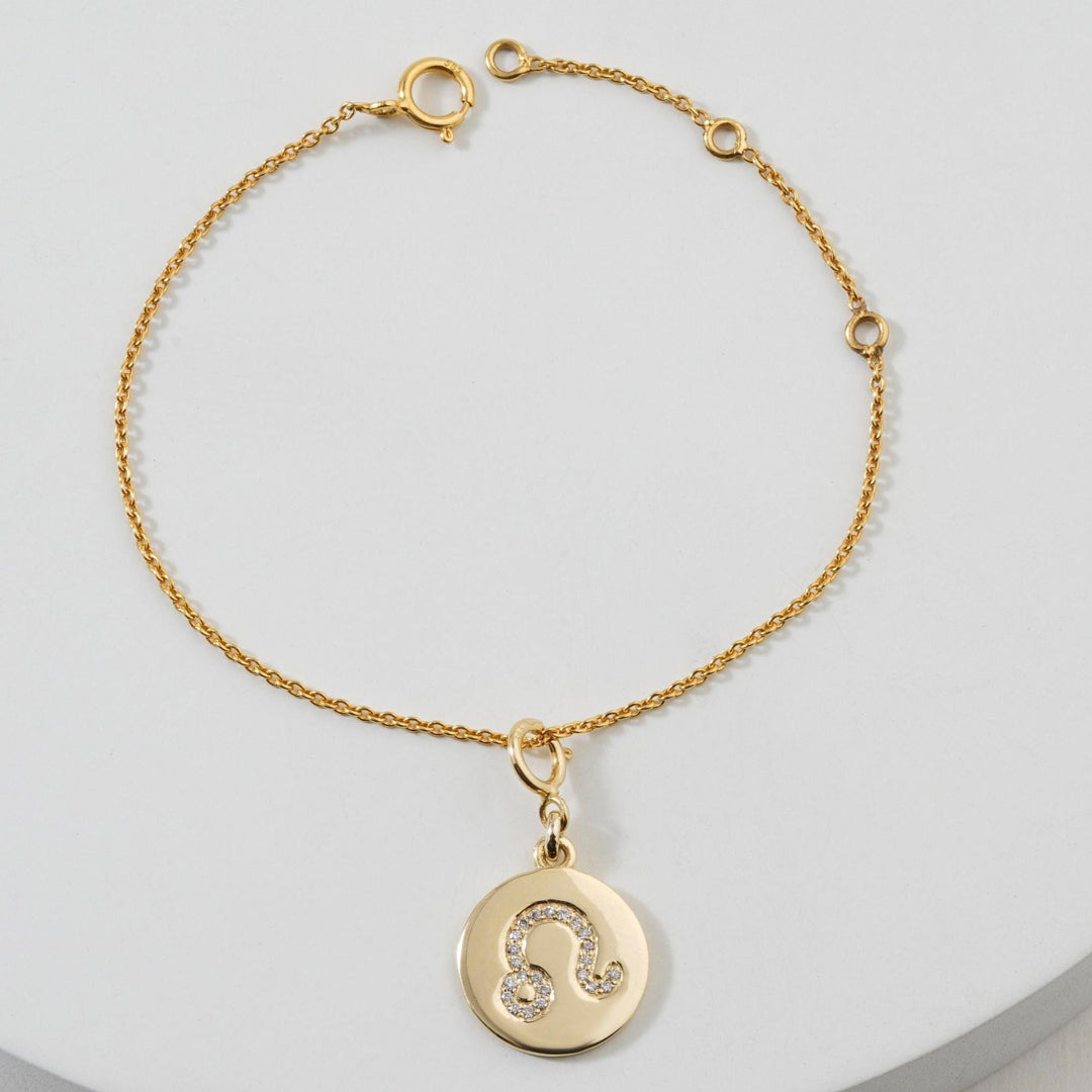 Leo Horoscope Birth Sign Charm, 14k Solid Gold, Natural Diamond, Zodiac Constellation Jewelry, Everyday Jewelry, Astrology Gift