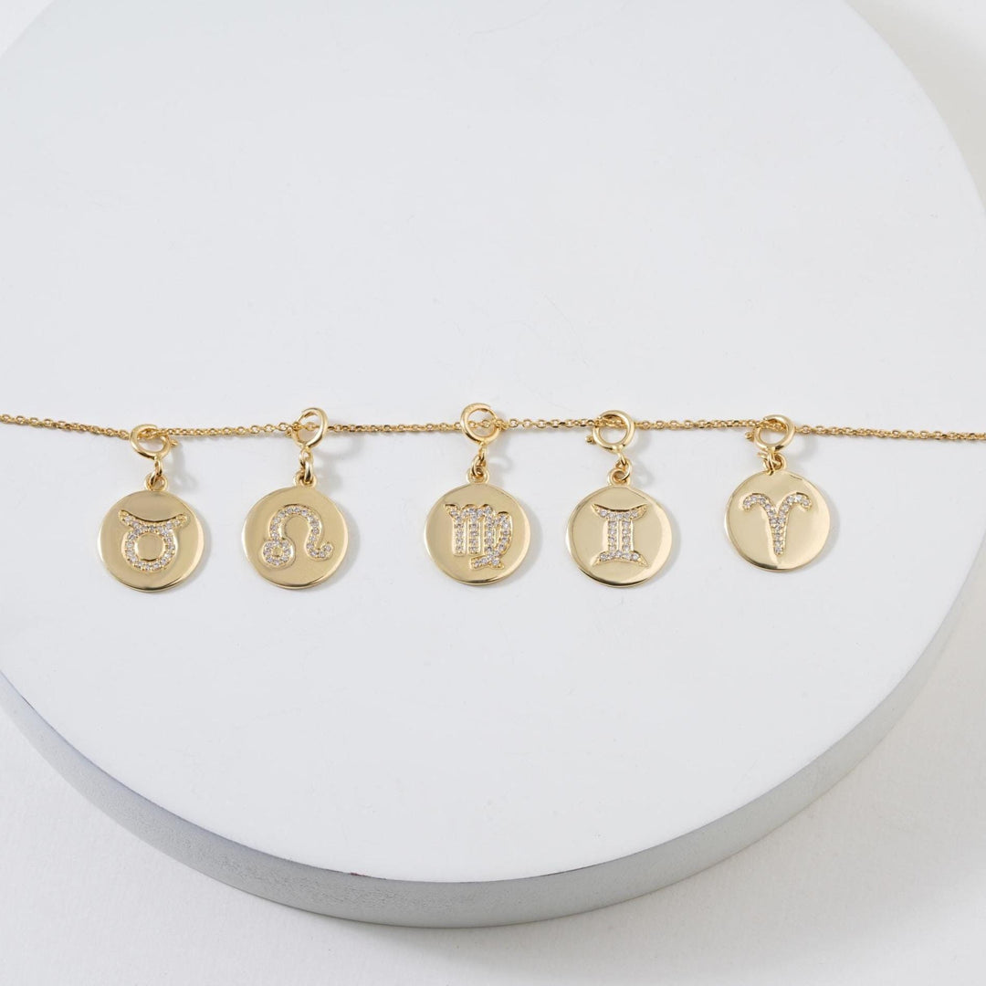 Sagittarius Horoscope Birth Sign Charm, 14k Solid Gold, Natural Diamonds, Zodiac Constellation Everyday Jewelry, Astrology Gift