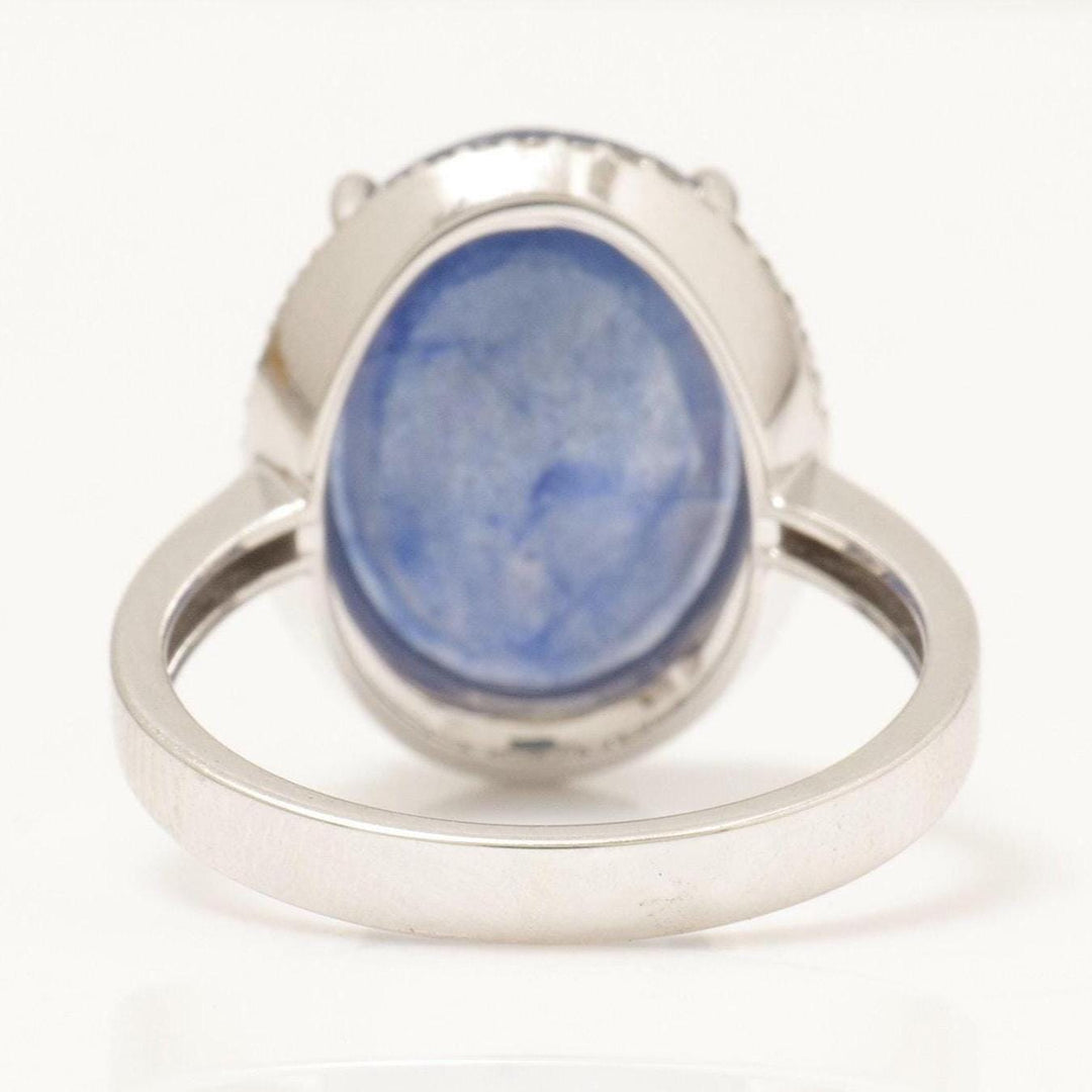 Blue Sapphire Diamond Halo Ring, 14k Solid Gold, Natural Diamonds, Gemstone Cabochon Jewelry, Statement Ring, Ready To Ship, HRD Certified