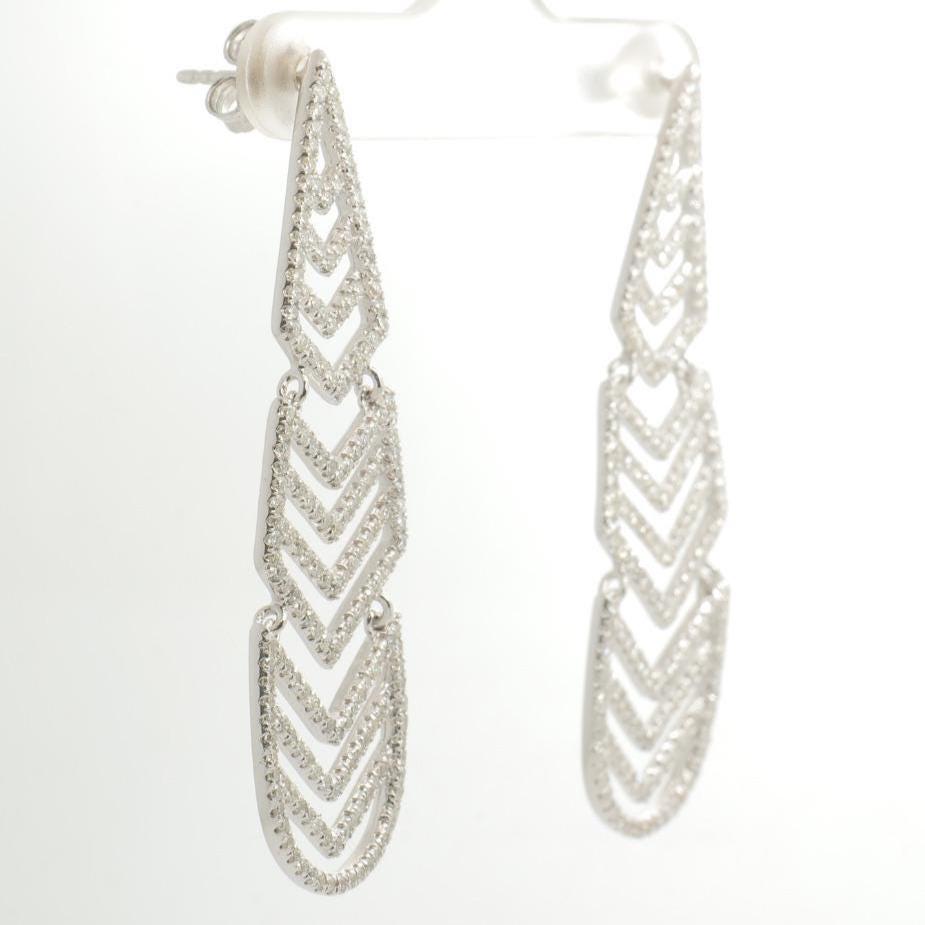 Geometric Chandelier Natural Diamond Earrings: 14k Solid Gold Wedding Long Statement Danglers, IGI Certified, Ready To Ship