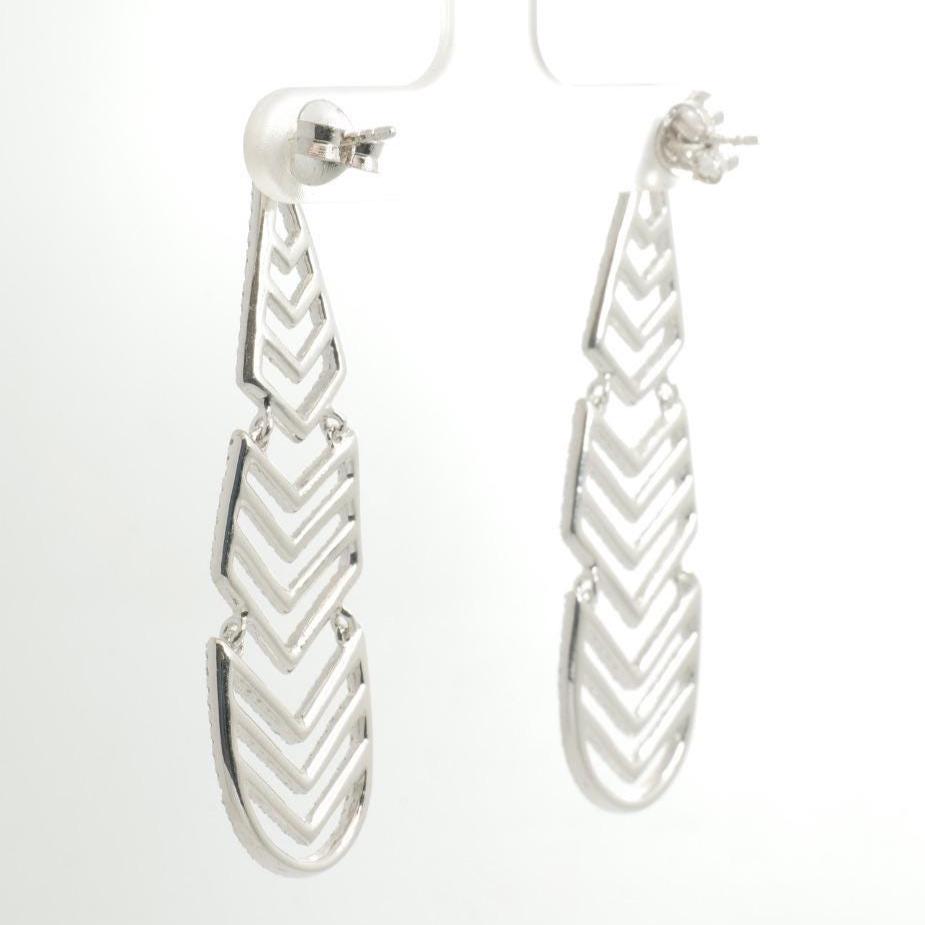 Geometric Chandelier Natural Diamond Earrings: 14k Solid Gold Wedding Long Statement Danglers, IGI Certified, Ready To Ship