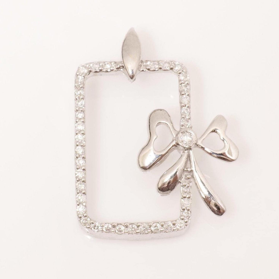 Bow Frame Natural Diamond Pendan:, 14k Solid Gold Layering Minimalist Necklace, IGI Certified, Ready To Ship