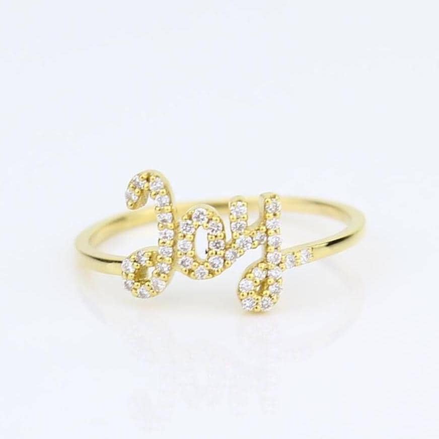 Joy Diamond Ring, 14k Solid Gold, Natural Diamonds, Personalized Statement Jewelry, Everyday Affirmation Ring, Ready To Ship
