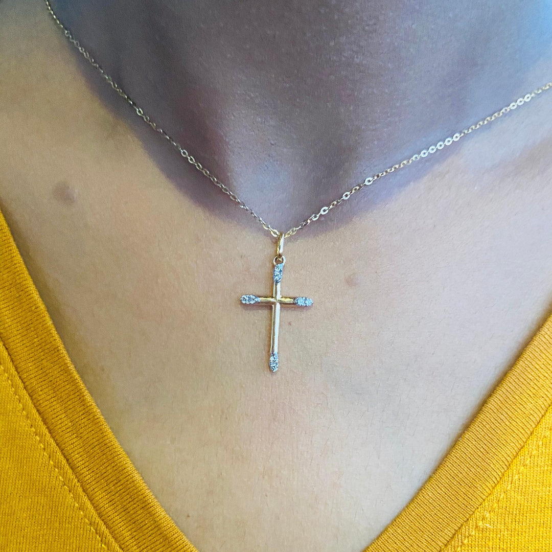 Diamond Tip Cross Pendant, 14k Solid Gold, Natural Diamonds, IGI Certified, Religious Adjustable Necklace, Everyday Jewelry, Gift For Her