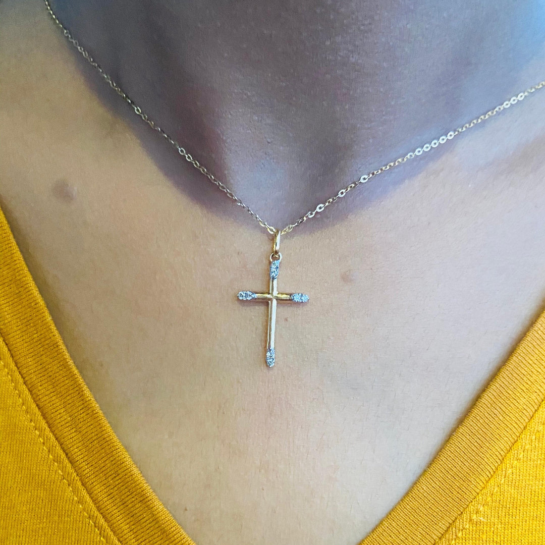 Diamond Tip Cross Pendant, 14k Solid Gold, Natural Diamonds, IGI Certified, Religious Adjustable Necklace, Everyday Jewelry, Gift For Her