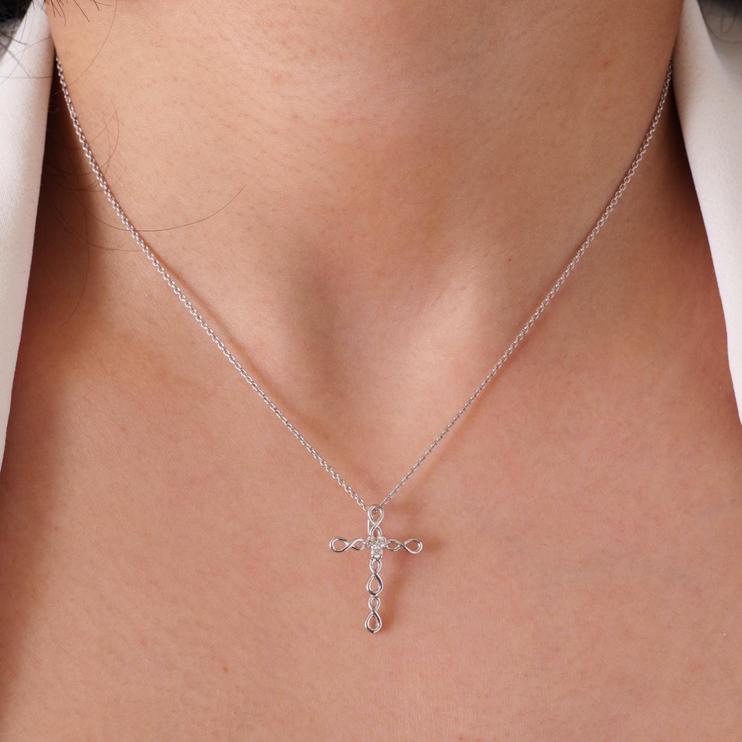 Infinity Loop Diamond Cross Pendant, 14k Solid Gold, Natural Diamond, Cross Necklace With Adjustable Chain, Everyday Stackable Necklace