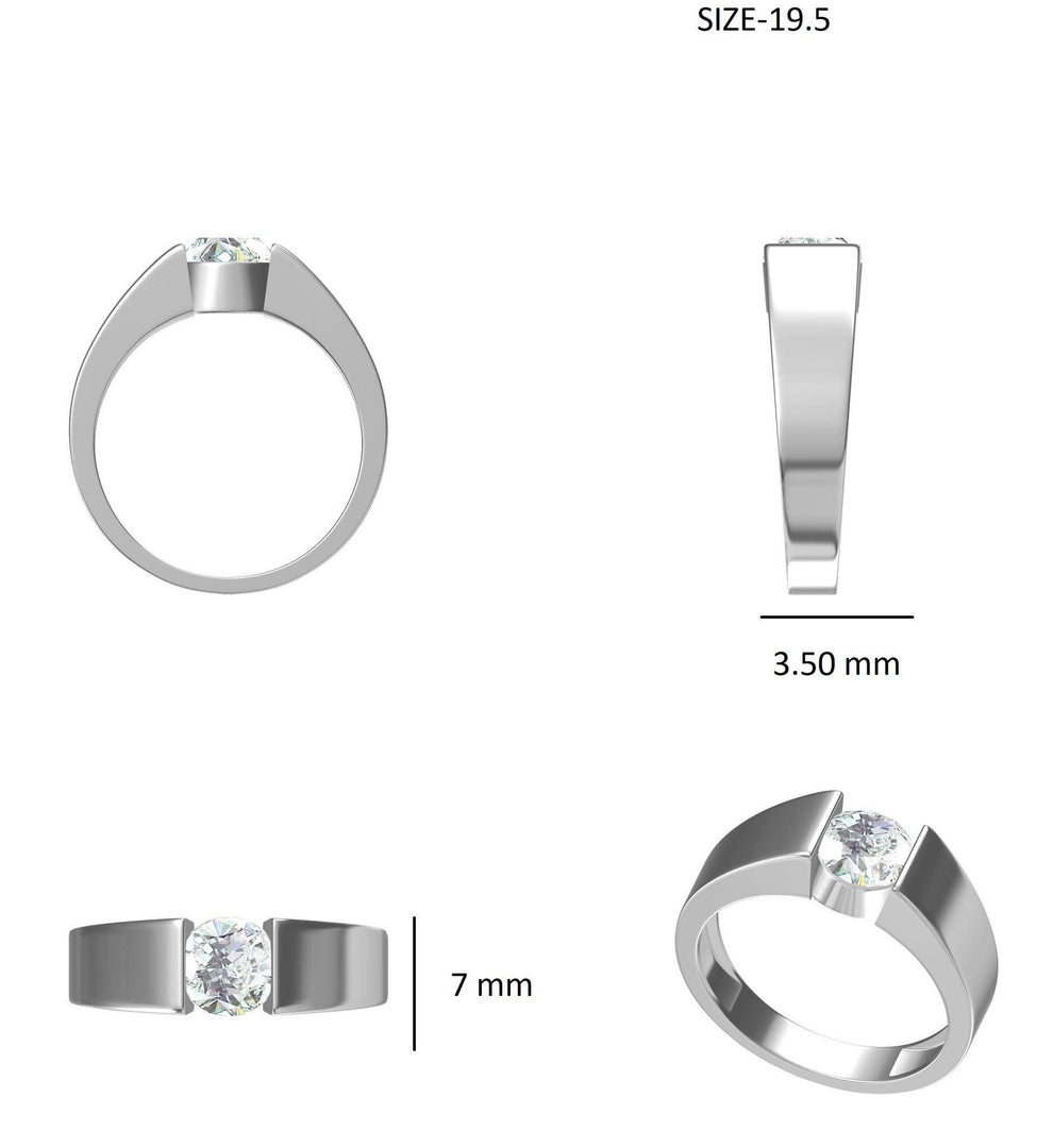 Round Solitaire Tension Set Diamond Men Ring, 14k Solid Gold, Natural Diamonds, Men&#39;s Engagement Ring, Wedding Statement Band, Gift for him