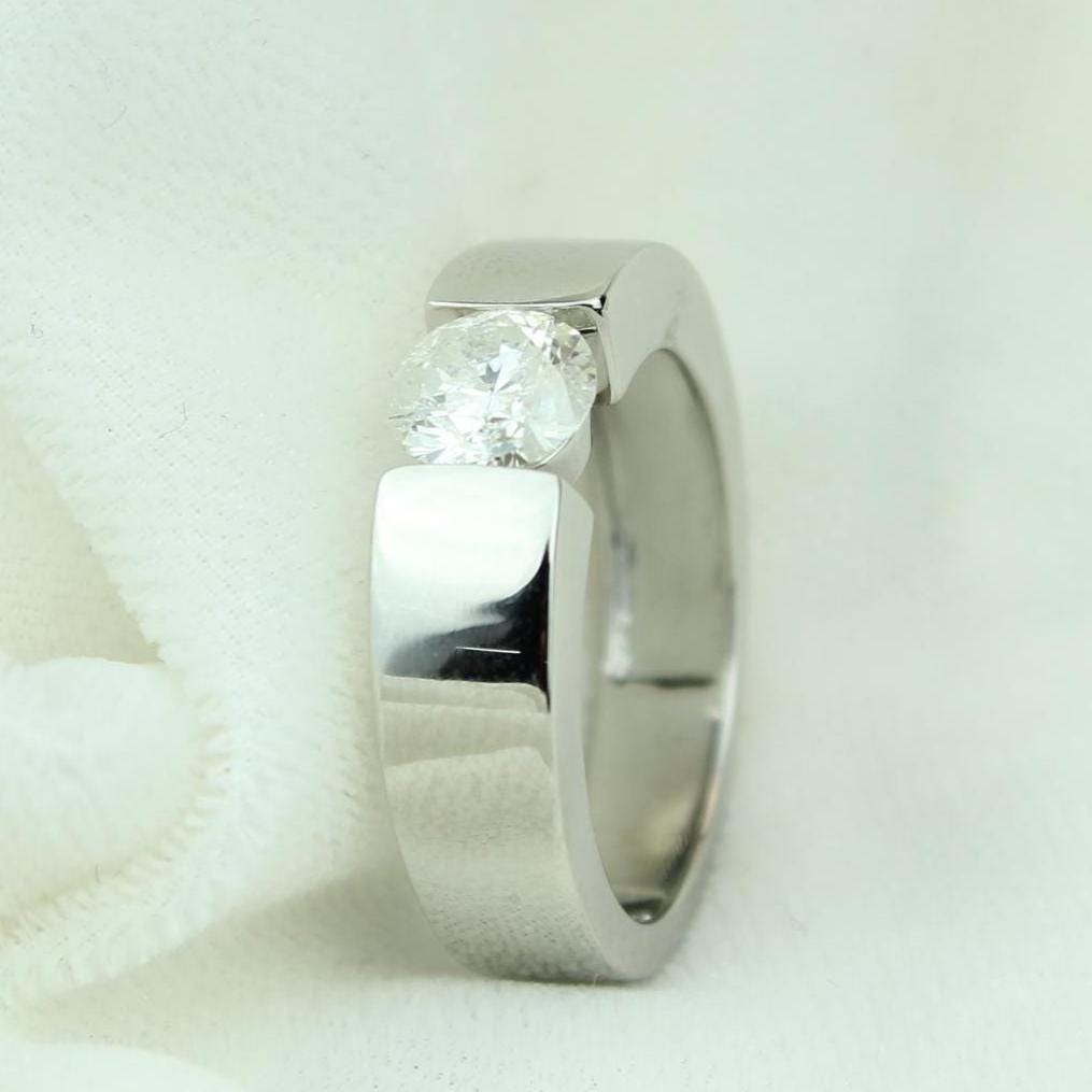 Round Solitaire Tension Set Diamond Men Ring, 14k Solid Gold, Natural Diamonds, Men&#39;s Engagement Ring, Wedding Statement Band, Gift for him