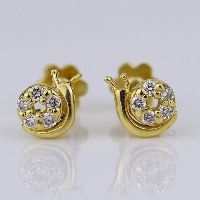 Kids Snail Diamond Stud Earrings, 14k Solid Gold, Natural Diamonds, Kids jewelry, Gift for toddlers/girls/kids, Ready To Ship