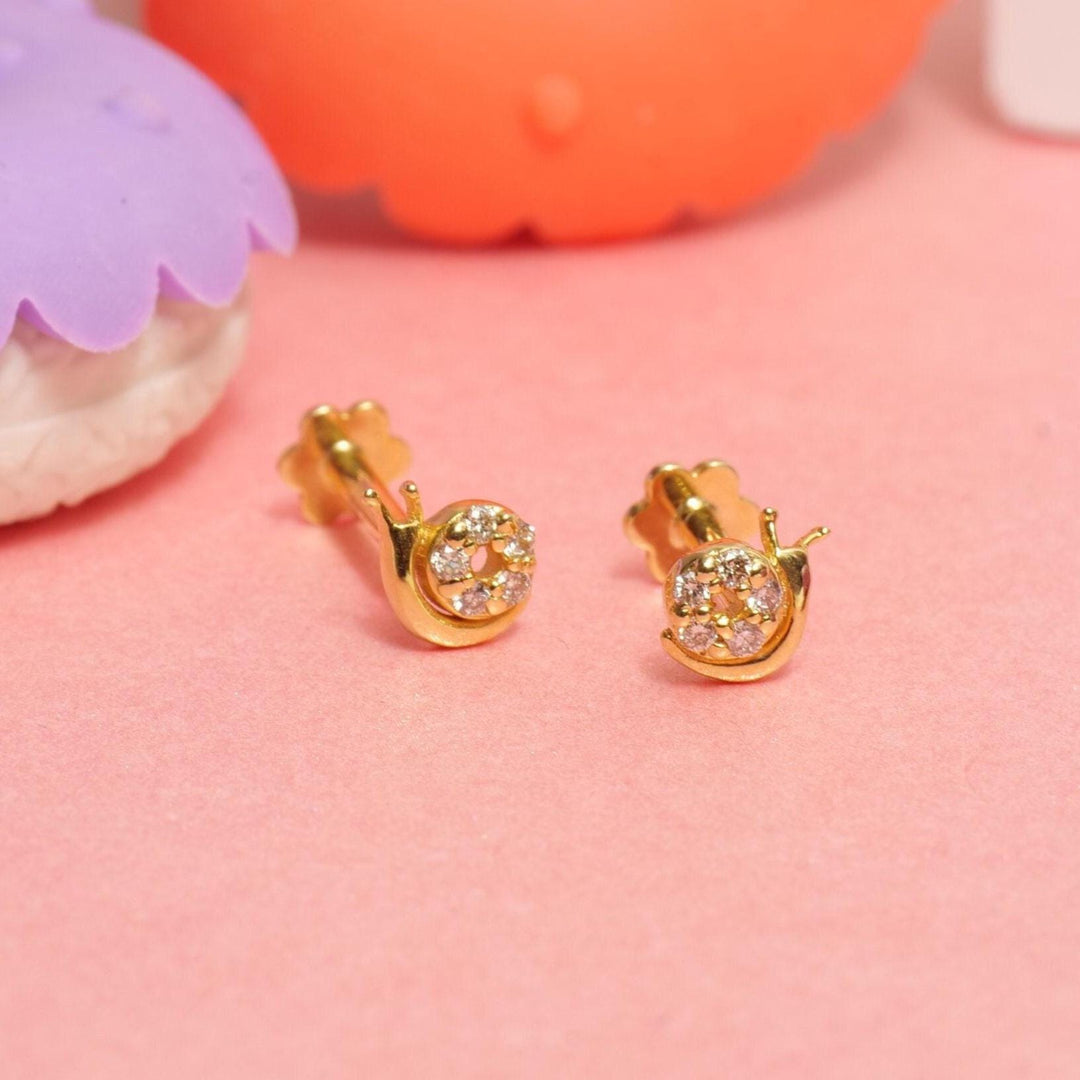 Kids Snail Diamond Stud Earrings, 14k Solid Gold, Natural Diamonds, Kids jewelry, Gift for toddlers/girls/kids, Ready To Ship