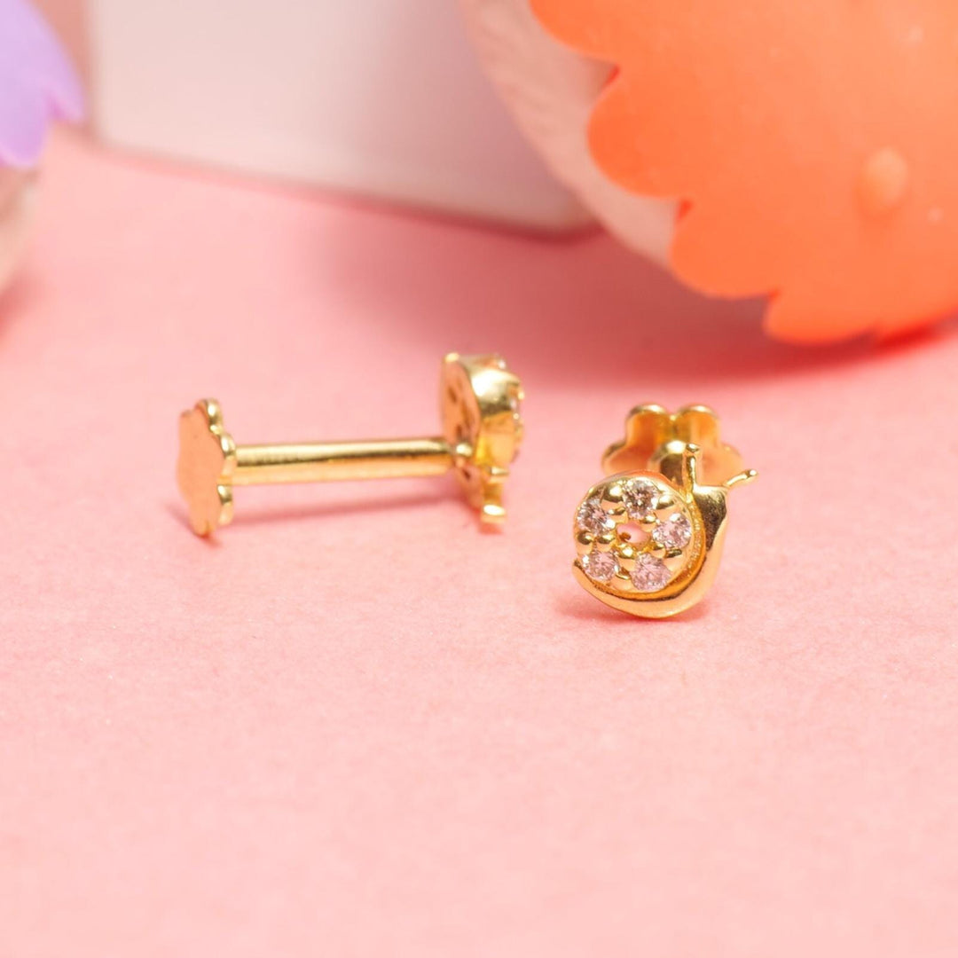 Kids Snail Diamond Stud Earrings, 14k Solid Gold, Natural Diamonds, Kids jewelry, Gift for toddlers/girls/kids, Ready To Ship