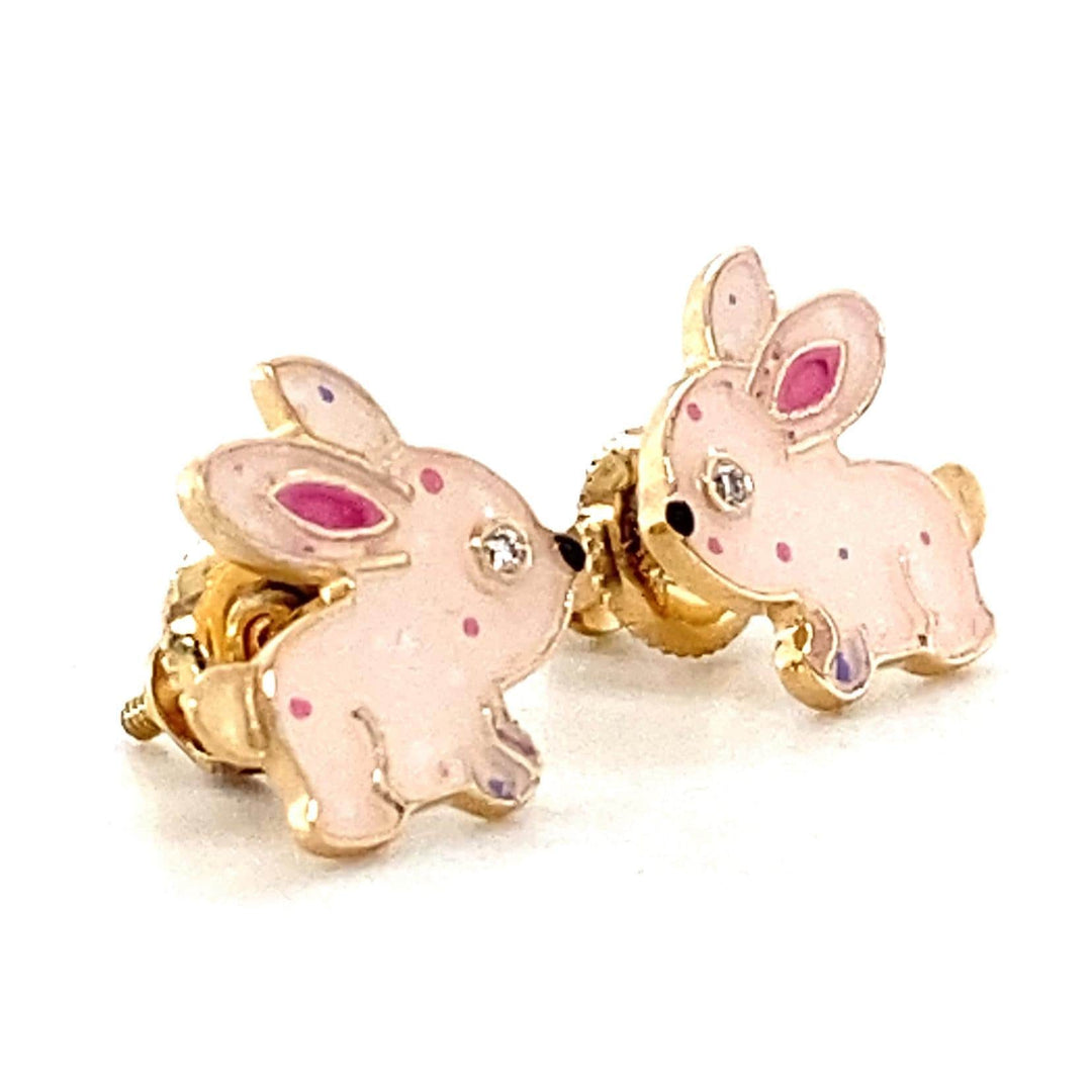 Kids Bunny Diamond Stud Earrings, 14k Solid Gold With Enameling, Natural Diamonds, Kids jewelry, Gift for toddlers/girls/kids, Ready To Ship