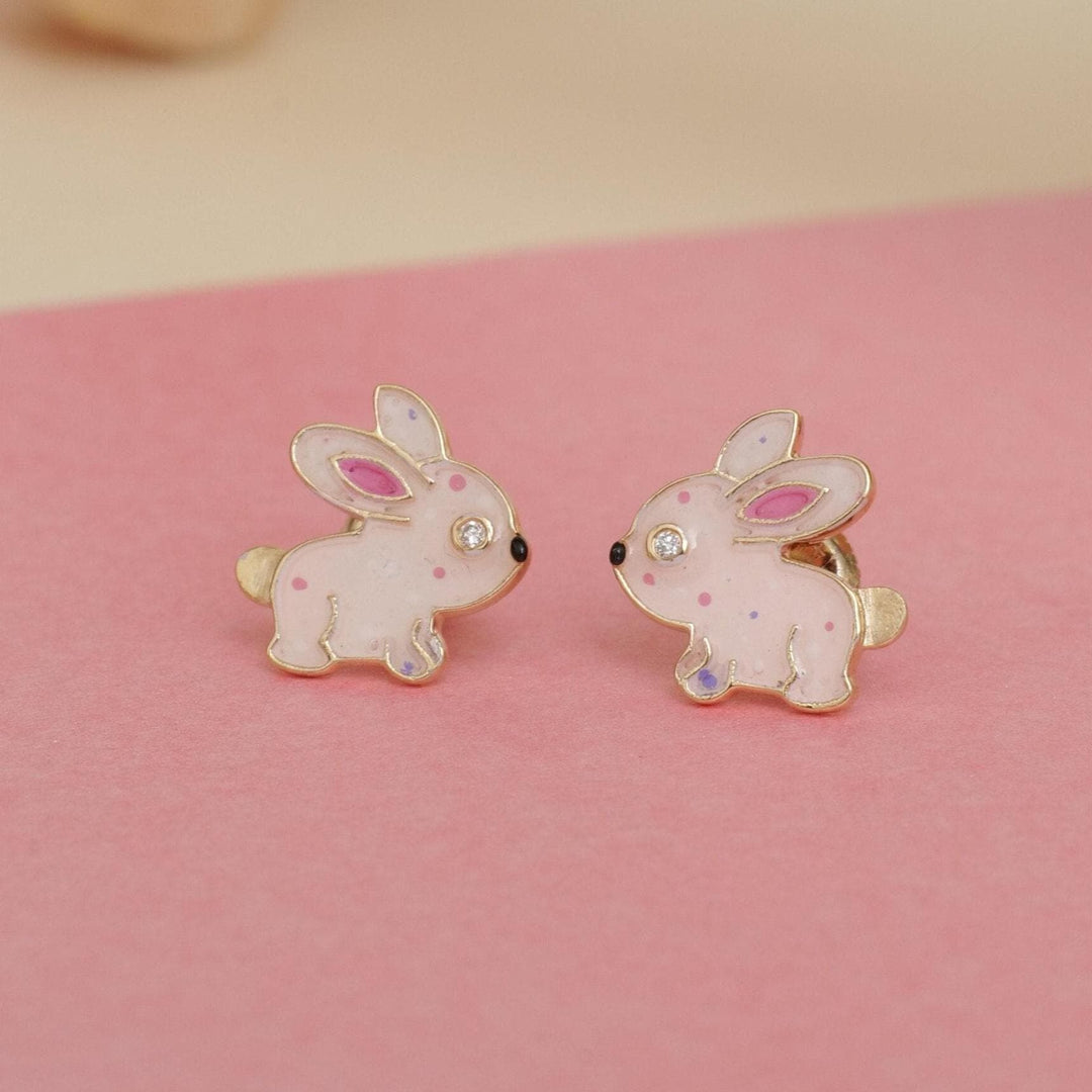 Kids Bunny Diamond Stud Earrings, 14k Solid Gold With Enameling, Natural Diamonds, Kids jewelry, Gift for toddlers/girls/kids, Ready To Ship