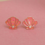 Load image into Gallery viewer, Kids Seashell Diamond Stud Earrings, 14k Solid Gold With Enameling, Natural Diamonds, Kids jewelry, Gift for toddlers/girls
