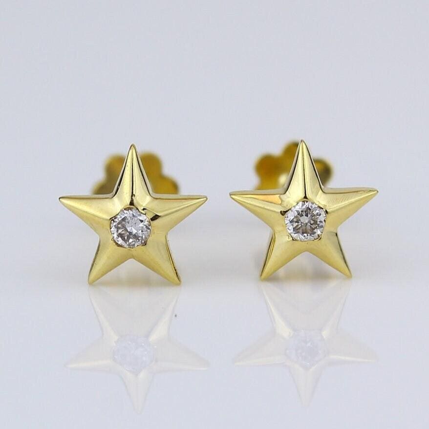 Kids Starry Diamond Stud Earrings, 14k Solid Gold, Natural Diamonds, Kids jewelry, Gift for toddlers/girls/kids