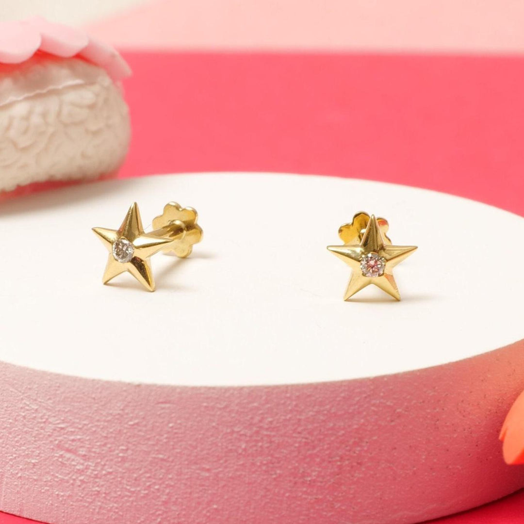 Kids Starry Diamond Stud Earrings, 14k Solid Gold, Natural Diamonds, Kids jewelry, Gift for toddlers/girls/kids