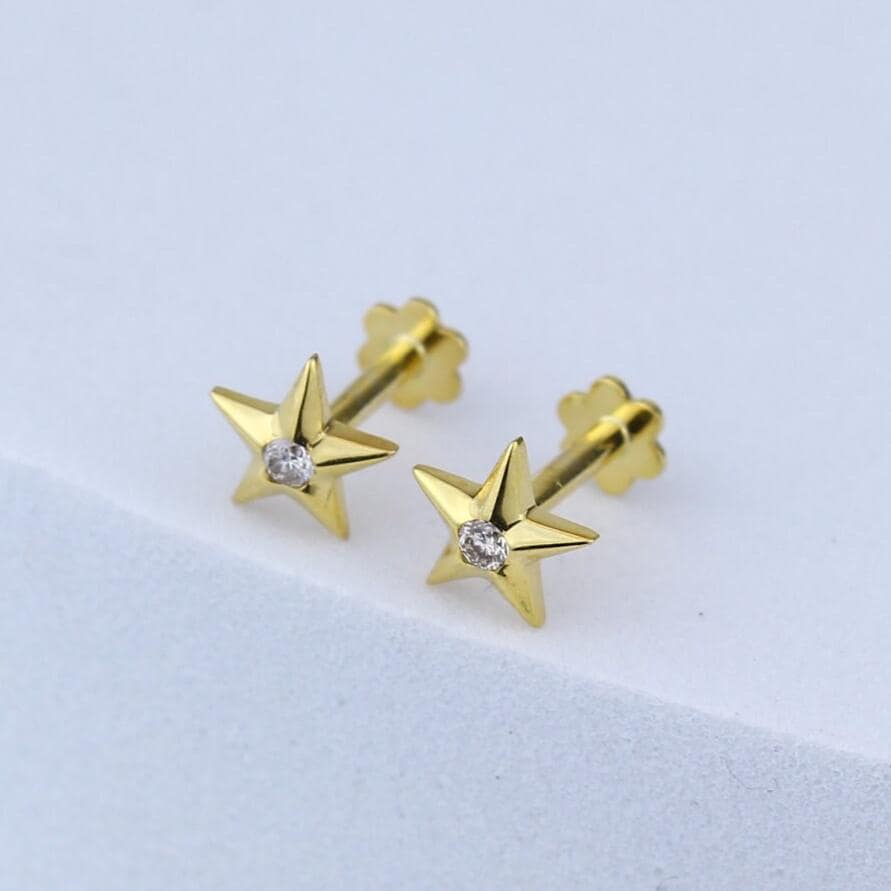 Kids Starry Diamond Stud Earrings, 14k Solid Gold, Natural Diamonds, Kids jewelry, Gift for toddlers/girls/kids