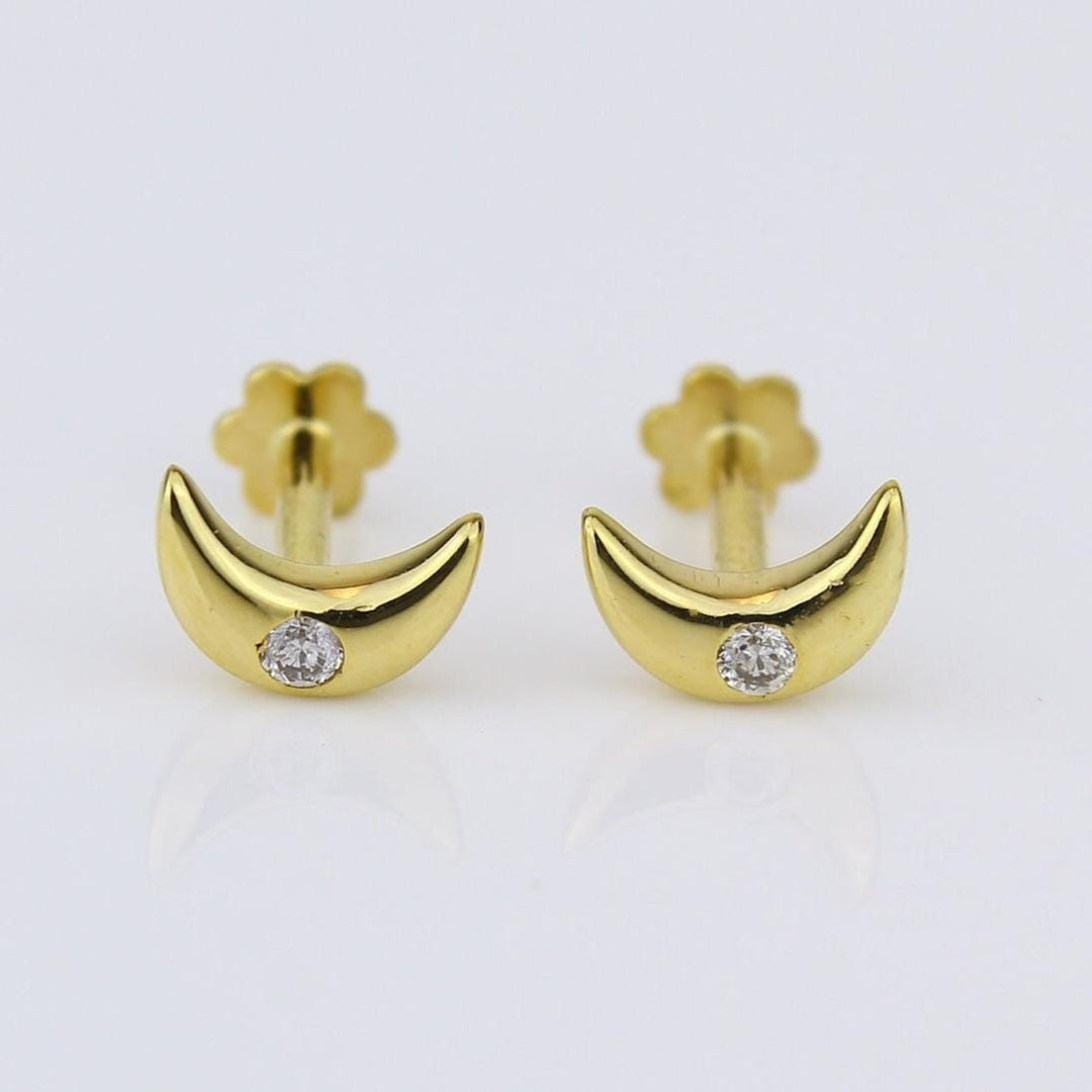 Kids Moon Diamond Stud Earrings, 14k Solid Gold, Natural Diamonds, Kids jewelry, Gift for toddlers/girls/kids, Ready To Ship