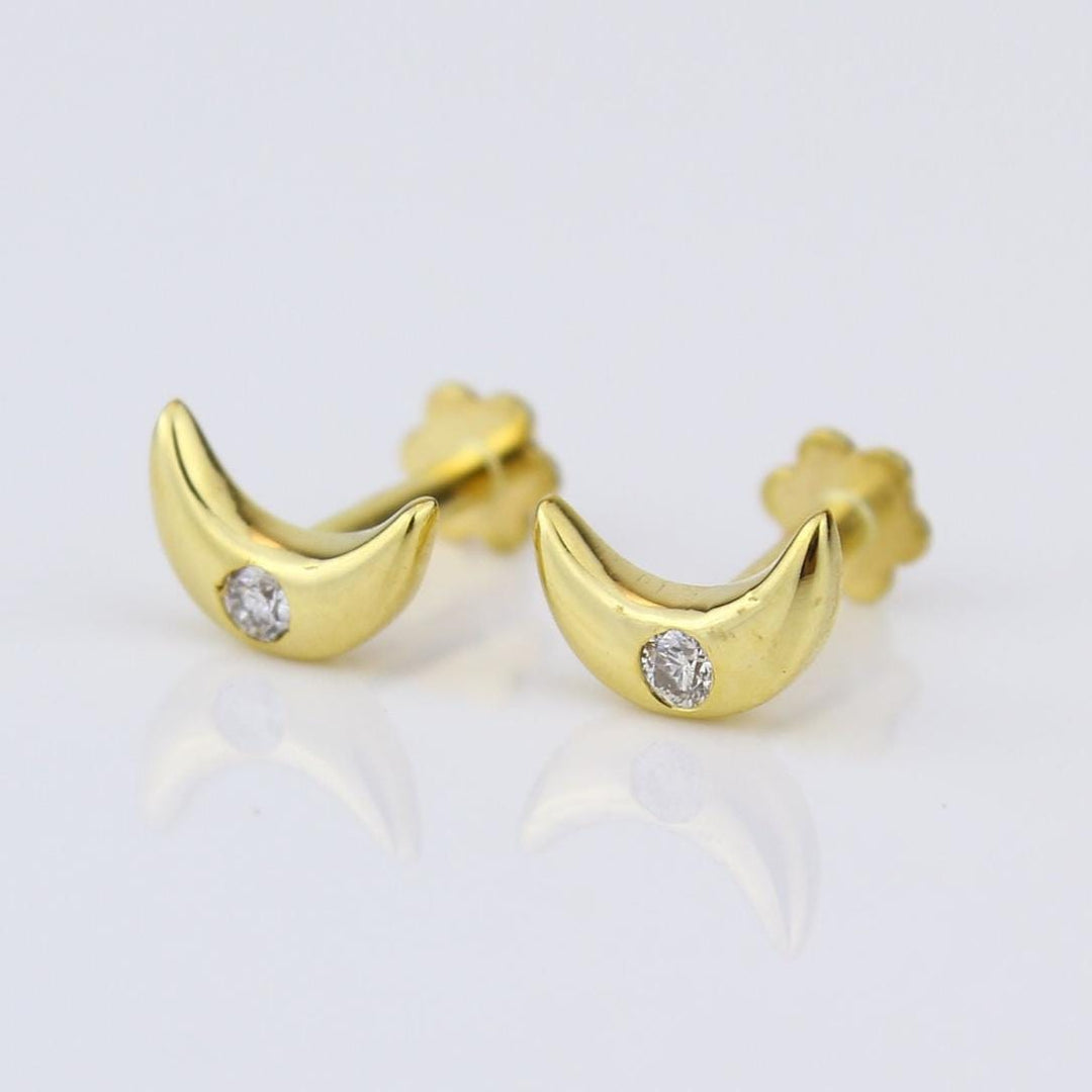 Kids Moon Diamond Stud Earrings, 14k Solid Gold, Natural Diamonds, Kids jewelry, Gift for toddlers/girls/kids, Ready To Ship