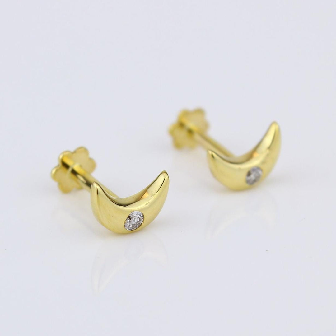 Kids Moon Diamond Stud Earrings, 14k Solid Gold, Natural Diamonds, Kids jewelry, Gift for toddlers/girls/kids, Ready To Ship