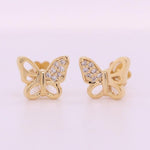 Load image into Gallery viewer, Kids Winged Butterfly Diamond Stud Earrings, 14k Solid Gold, Natural Diamonds, Kids Animal jewelry, Gift for toddlers/girls/kids
