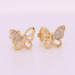 Load image into Gallery viewer, Kids Winged Butterfly Diamond Stud Earrings, 14k Solid Gold, Natural Diamonds, Kids Animal jewelry, Gift for toddlers/girls/kids
