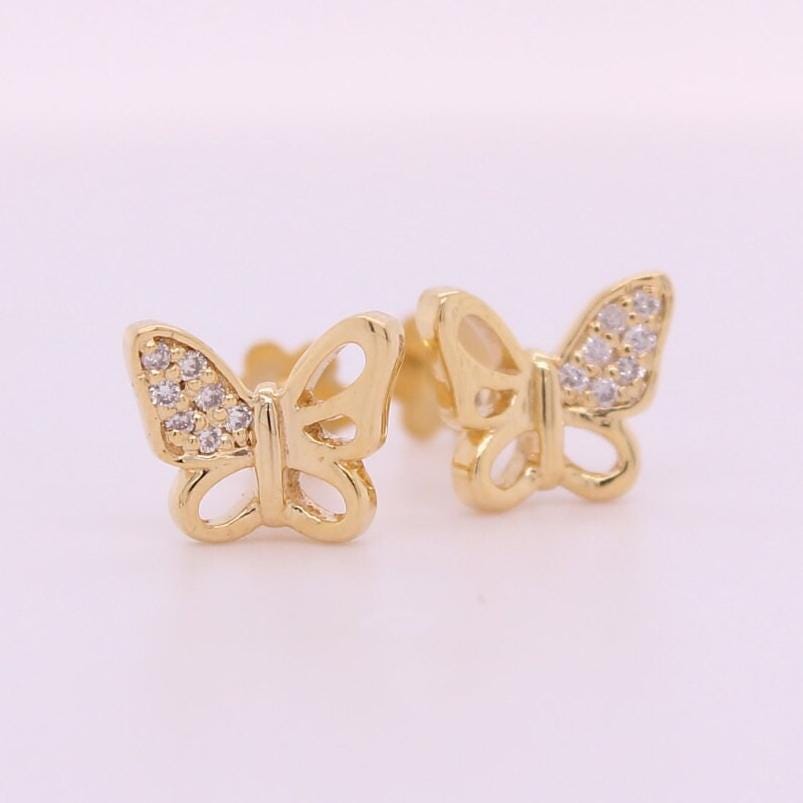Kids Winged Butterfly Diamond Stud Earrings, 14k Solid Gold, Natural Diamonds, Kids Animal jewelry, Gift for toddlers/girls/kids