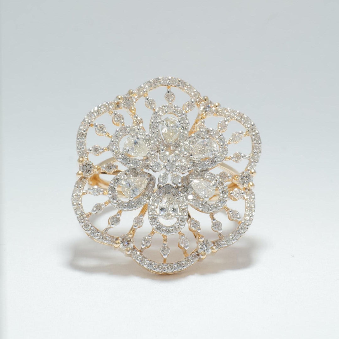 Flower Cluster Diamond Ring, 14k Solid Gold, Fancy Natural Diamonds, Halo Set Cocktail Ring, Statement Ring, Ready To Ship, IGI Certified