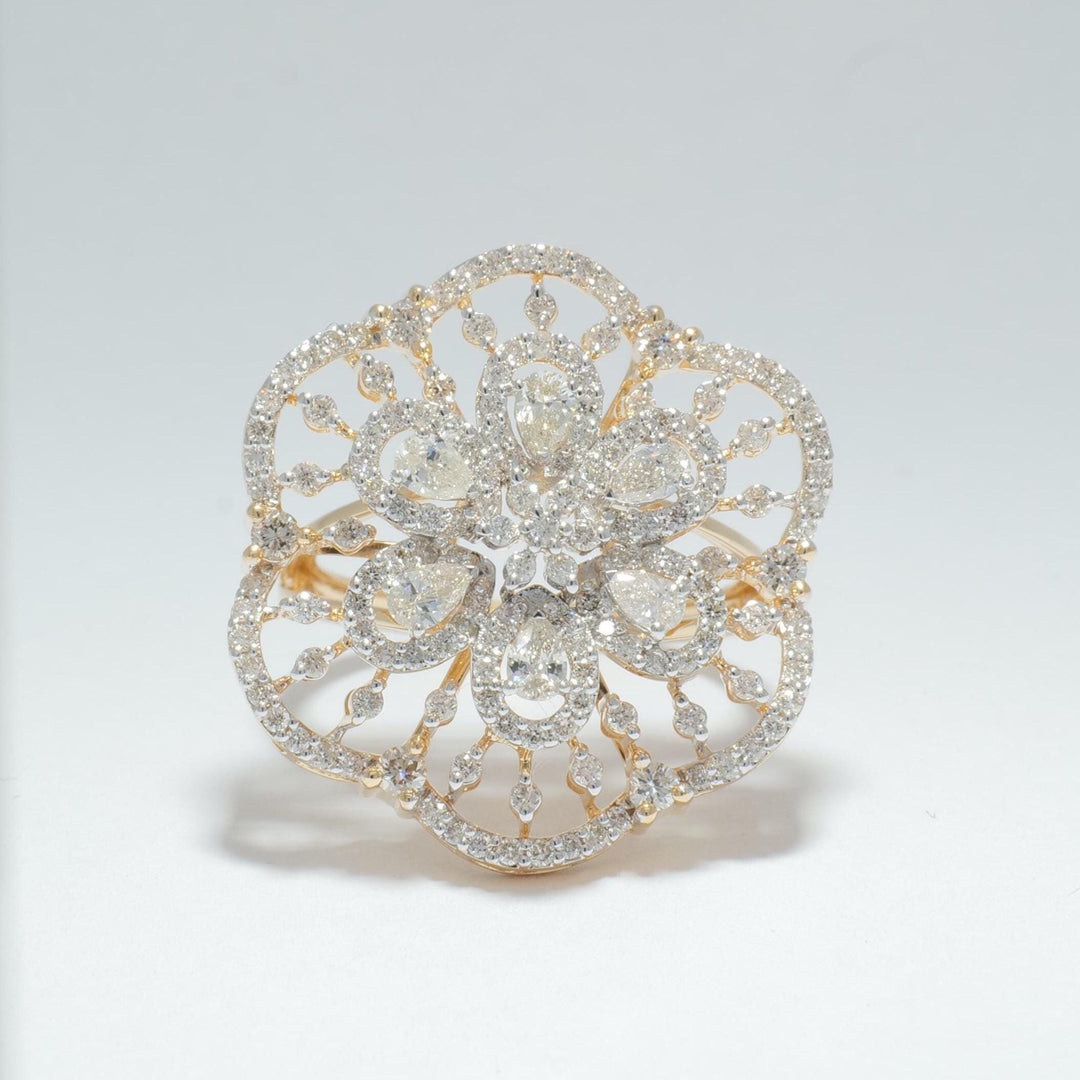 Flower Cluster Diamond Ring, 14k Solid Gold, Fancy Natural Diamonds, Halo Set Cocktail Ring, Statement Ring, Ready To Ship, IGI Certified