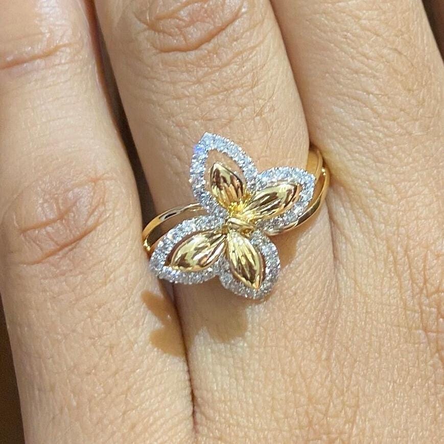 Butterfly Diamond Ring in  14k Solid Gold, Double Toned Ring, Natural Diamonds, Ready To Ship, Women&#39;s Day Gift