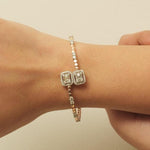 Load image into Gallery viewer, Halo Rectangular Natural Diamond Cuff Bracelet: 14k Solid Gold Stackable Open Bangle, Ready To Ship, IGI Certified
