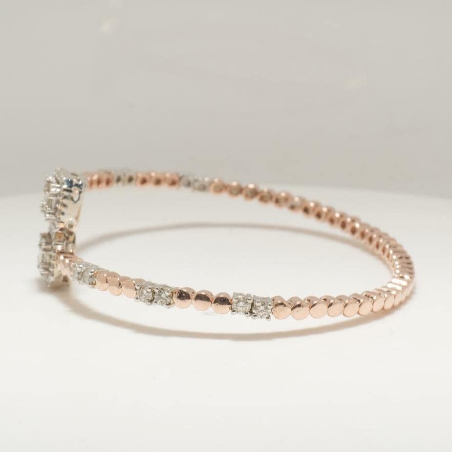 Rectangular Halo Diamond Bracelet, 14k Solid Gold, Natural Diamonds, Open Cuff Illusion Bubble Bracelet, Ready To Ship, IGI Certified