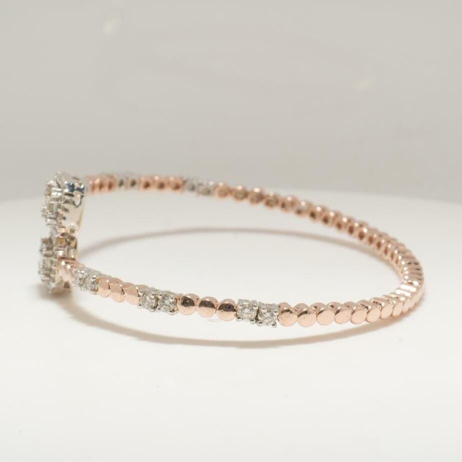 Halo Rectangular Natural Diamond Cuff Bracelet: 14k Solid Gold Stackable Open Bangle, Ready To Ship, IGI Certified