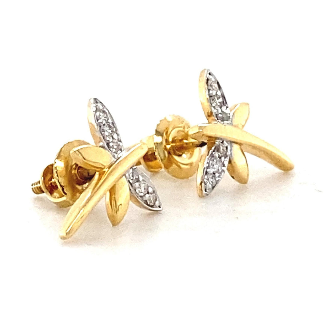 Kids Dragonfly Diamond Stud Earrings, 14k Solid Gold, Natural Diamonds, Insect Jewelry, Gift for toddlers/girls/kids, Ready To Ship