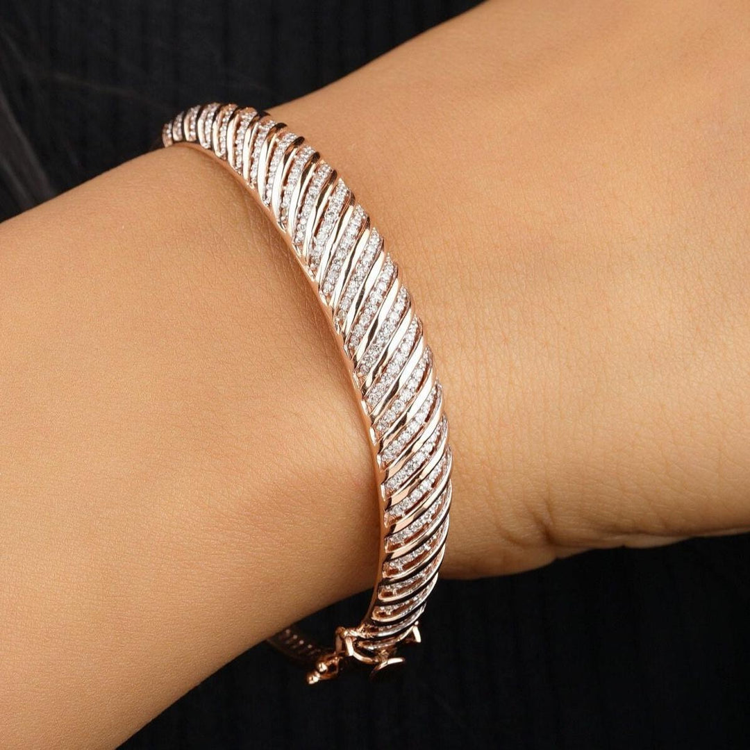 Statement Diamond Bangle Bracelet in 14k Solid Gold, Hinged Bracelet, Natural Diamonds, Ready To Ship, HRD Certified
