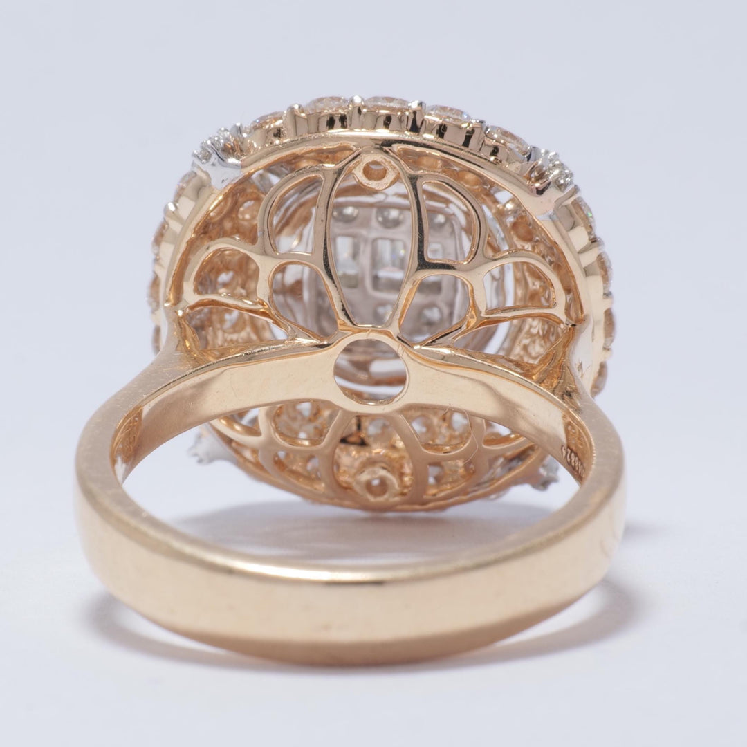 Baguette Cluster Diamond Ring, 14k Solid Gold, Natural Diamond, Two-Toned Illusion Ring, Statement Halo Ring, Ready To Ship, IGI Certified