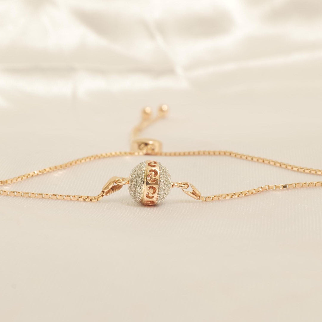 Pavé Orb Natural Diamond Bolo Bracelet: 14k Solid Gold Adjustable Bracelet, IGI Certified, Ready To Ship