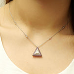 Load image into Gallery viewer, Pink Sapphire Triangle Diamond Necklace, 14k Solid Gold, Natural Diamond, Geometric Gemstone Stackable Chain, Certified Jewelry
