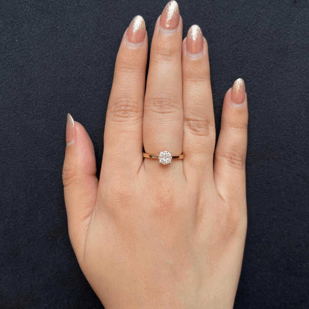 Clustered Diamond Ring, 14k Solid Gold, Natural Diamonds, Illusion Set Dual Tone Ring, Everyday Jewelry, Ready To Ship, Certified Jewelry