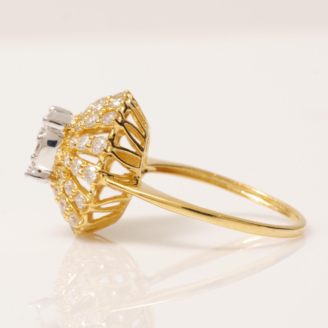 Floral Diamond Cluster Ring, 14k Solid Gold,  Natural Diamonds, Illusion Dome Setting Ring, Two Toned Ring, Ready To Ship, Certified Jewelry